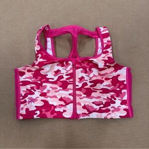 New Ruby Ribbon Zip Front Sport Demiette Bra Pink Combo Camo